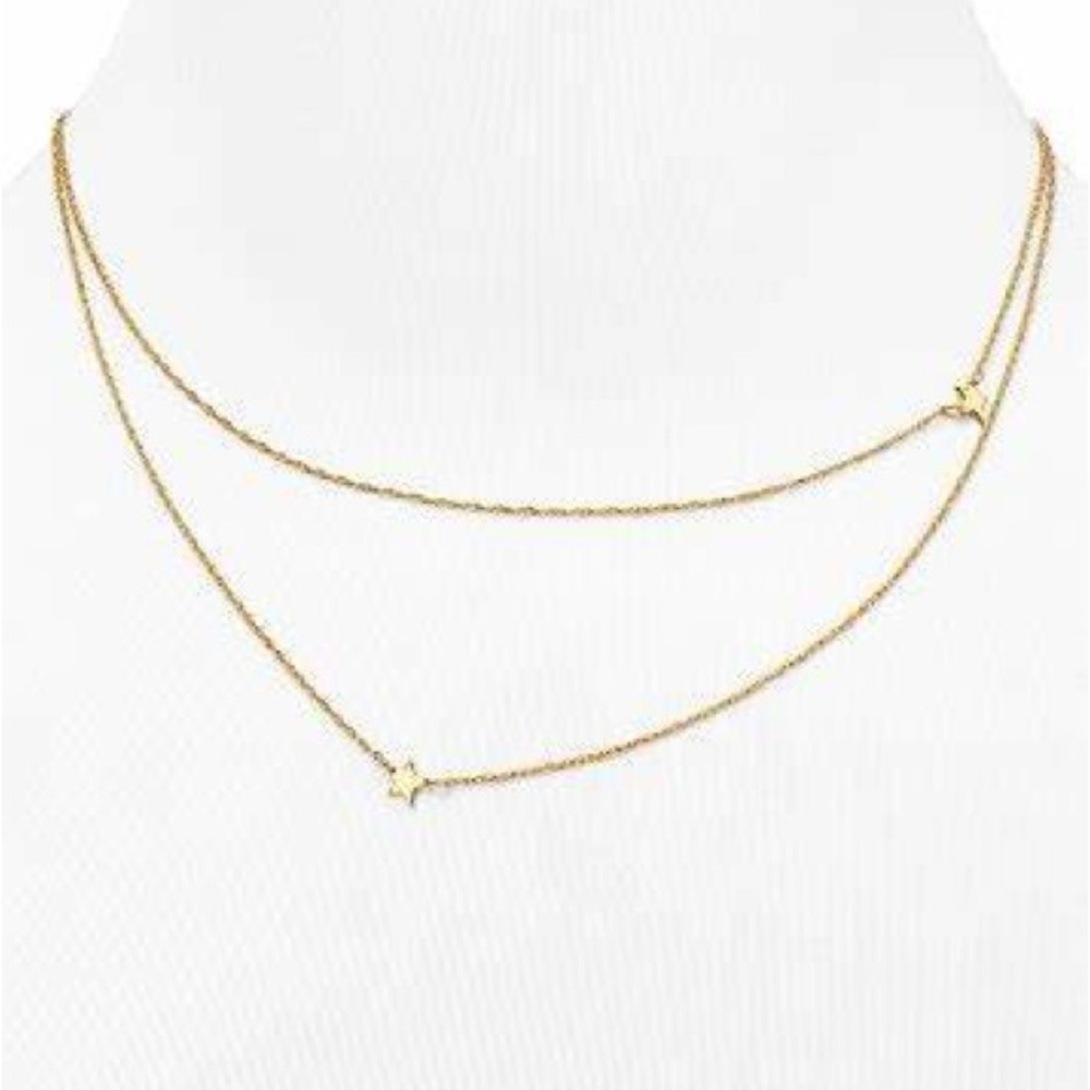 NWOT Jennifer Zeuner Double Star Necklace 18k gold plated 19-20”